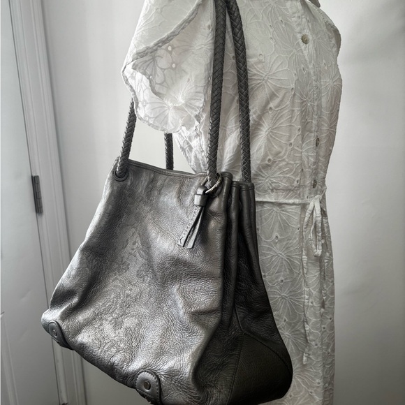 Eileen West Handbags - Eileen West Bag Elegant Silver Leather Tote Bag